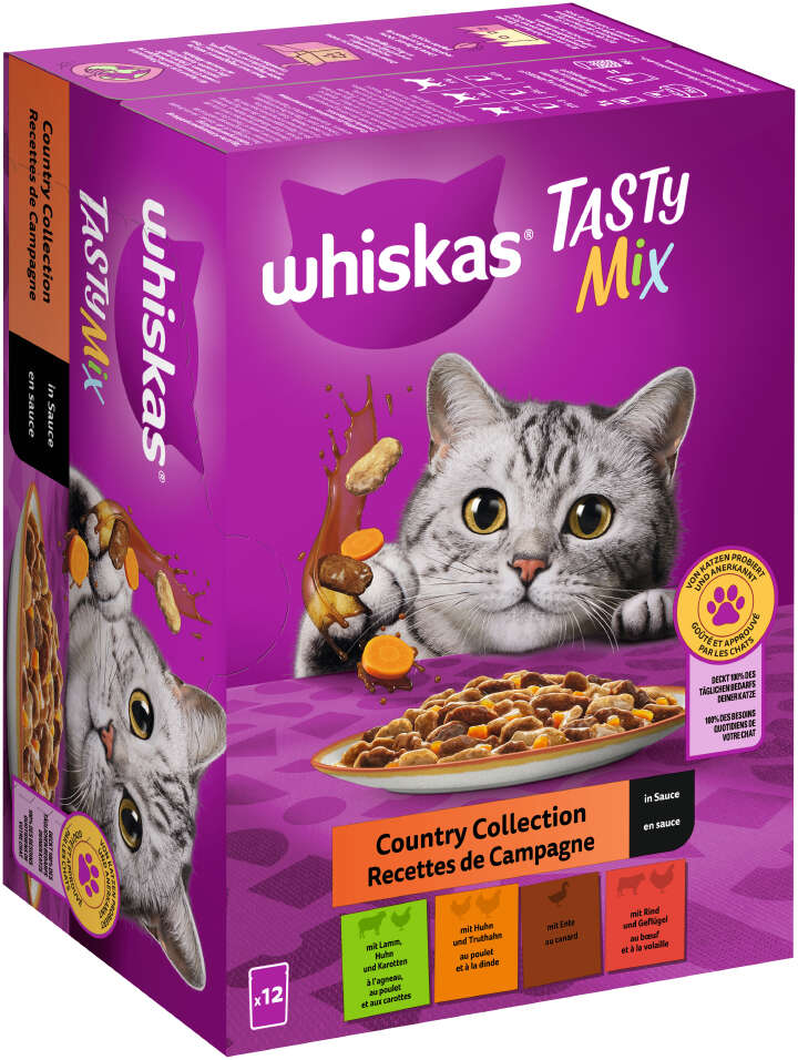 whiskas Katzen-Nassfutter TASTY MIX Portionsbeutel Multipack Country Collection in Sauce 12 x 85g